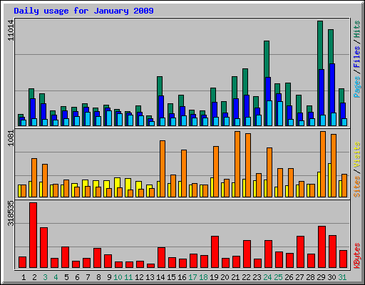 Daily usage for January 2009